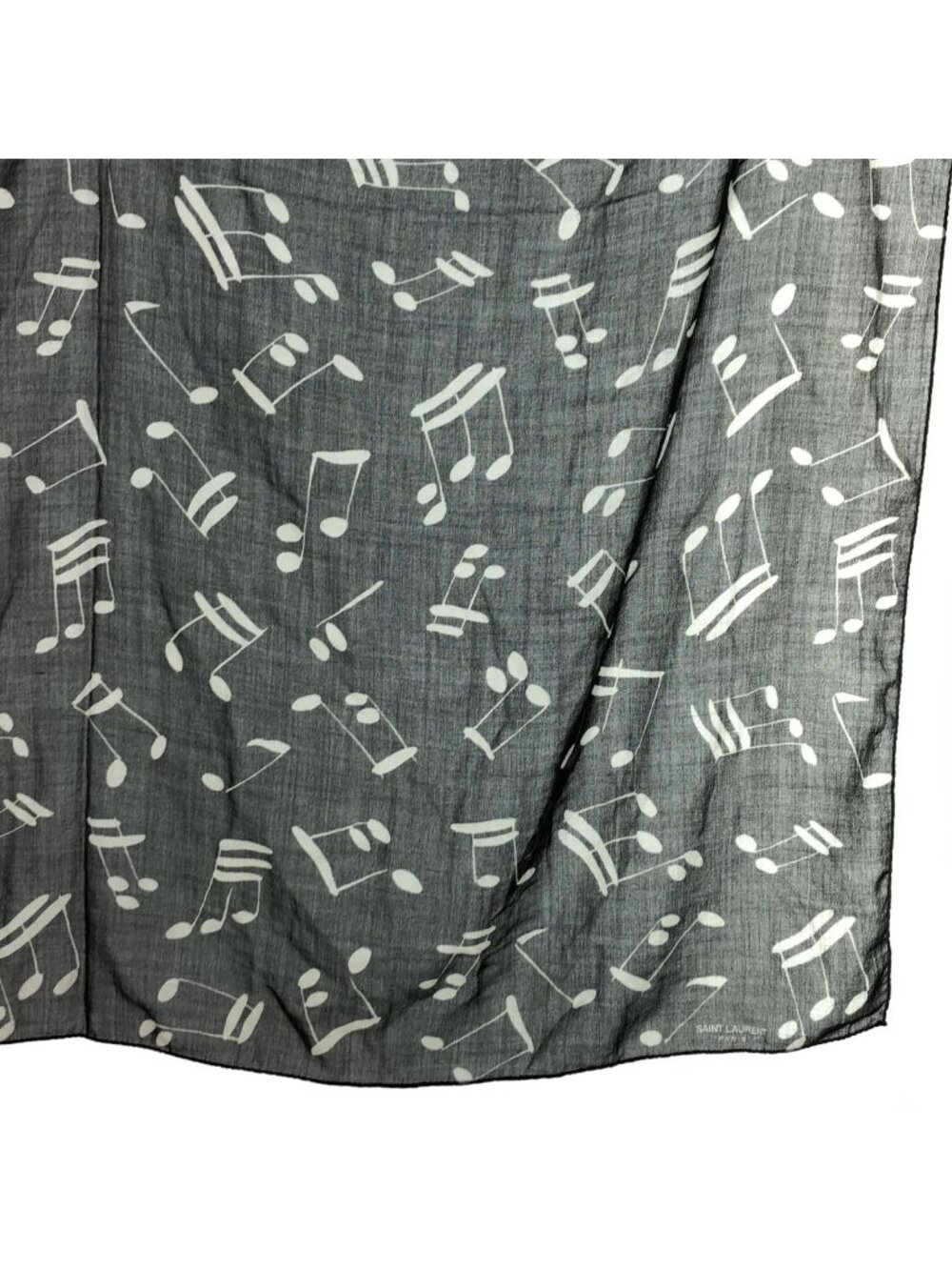 Saint Laurent Paris Musical Note Pattern Shawl Black Scarf - Picture 3 of 6